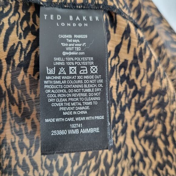 Ted Baker Chiffon Animal Print Exaggerated Shoulder Button Front Blouse Size 3 - Picture 9 of 10